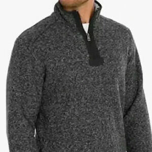 Orvis Warm Heavy 1/4 Zip Jacket fully Fleece Lined Pullover Black And Gray Tweed